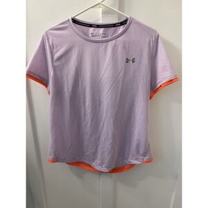 Under Armour Sz XL Women's Heatgear Fitted Run Short Sleeve Top Cutout Back Gym